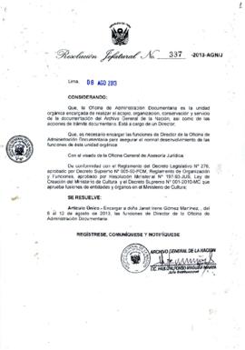 Resolución Jefatural N° 337-2013-AGN/J