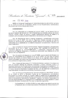 Resolución de Secretaría General N° 035-2019-AGN/SG
