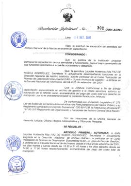 Resolución Jefatural N° 302-2001/AGN/J