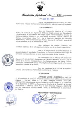 Resolución Jefatural N° 292-2002/AGN/J