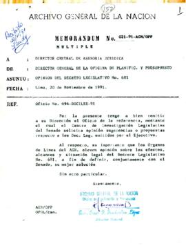 MEMORANDUM 021-91-AGN/OPP