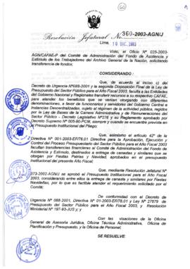 Resolución Jefatural N° 360-2003-AGN/J
