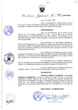 Resolución Jefatural N° 030-2003-AGN/J