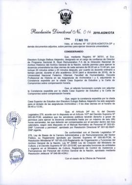 Resolución Directoral N° 016-2016-AGN/OTA