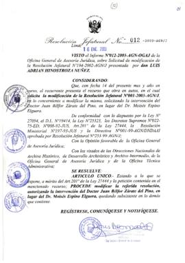 Resolución Jefatural N° 012-2003-AGN/J
