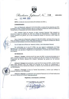 Resolución Jefatural N° 048-2020-AGN/J