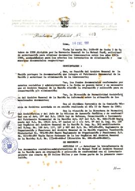 Resolución Jefatural N° 003-1991/AGN/J