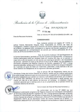 Resolución de la Oficina de Administración N° 015-2019-AGN/SG-OA