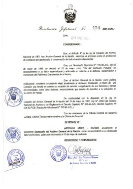 Resolución Jefatural N° 154-2001/AGN/J