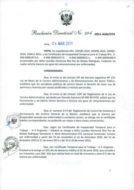 Resolución Directoral N° 004-2011-AGN/OTA