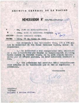 MEMORANDUM 013/85-AGN-JOAJ