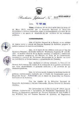 Resolución Jefatural N° 211-2013-AGN/J