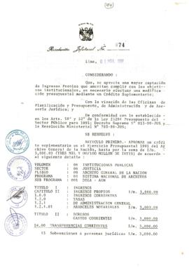 Resolución Jefatural N° 074-1991/AGN/J