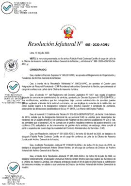 Resolución Jefatural N° 085-2020-AGN/J