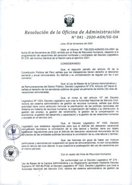 Resolución de la Oficina de Administración N° 041-2020-AGN/SG-OA