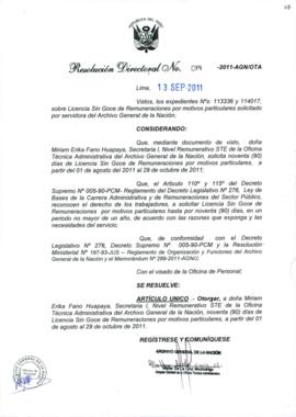 Resolución Directoral N° 019-2011-AGN/OTA