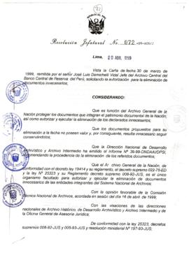 Resolución Jefatural N° 072-1999/AGN/J