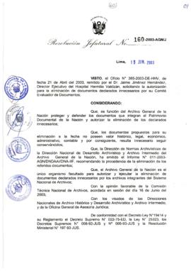 Resolución Jefatural N° 160-2003-AGN/J