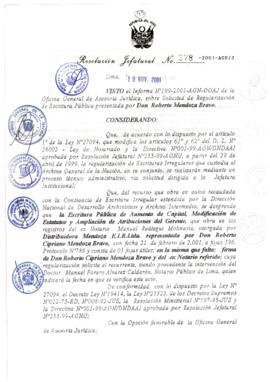 Resolución Jefatural N° 378-2001/AGN/J