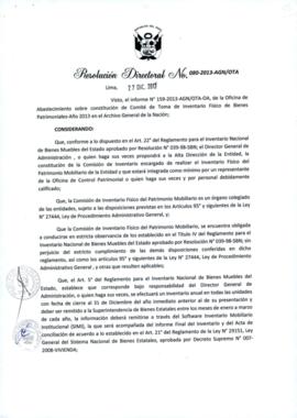 Resolución Directoral N° 080-2013-AGN/OTA