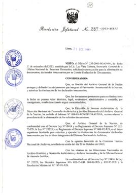 Resolución Jefatural N° 287-2003-AGN/J