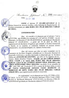 Resolución Jefatural N° 288-2002/AGN/J