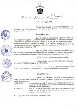 Resolución Jefatural N° 102-1998/AGN/J