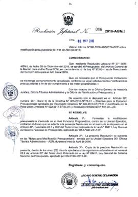 Resolución Jefatural N° 086-2016-AGN/J