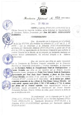 Resolución Jefatural N°053-2001/AGN/J
