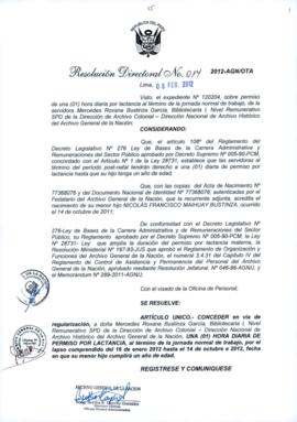 Resolución Directoral N° 014-2012-AGN/OTA