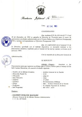 Resolución Jefatural N° 001-1995/AGN/J