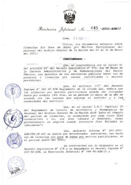 Resolución Jefatural N°045-2001/AGN/J