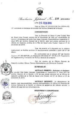 Resolución Jefatural N° 116-2010-AGN/J