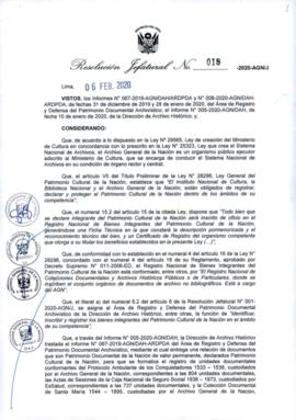 Resolución Jefatural N° 018-2020-AGN/J