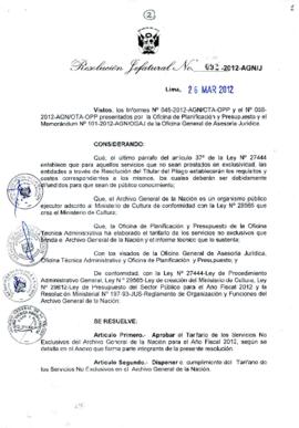 Resolución Jefatural N° 092-2012-AGN/J