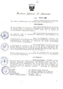 Resolución Jefatural N° 183-1995/AGN/J