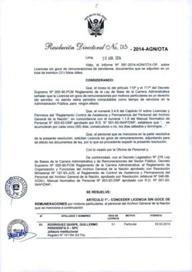 Resolución Directoral N° 015-2014-AGN/OTA