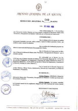 Resolución Jefatural N° 040-1996/AGN/J