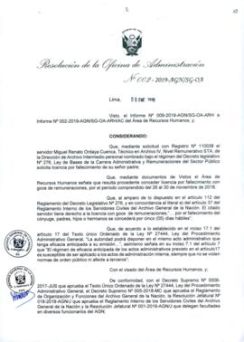 Resolución de la Oficina de Administración N° 002-2019-AGN/SG-OA