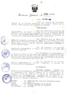 Resolución Jefatural N° 038-1996/AGN/J