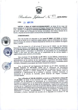 Resolución Jefatural N° 077-2016-AGN/J
