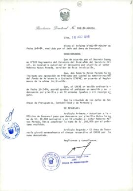 Resolución Directoral N° 62-84-AGN/OA