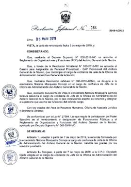 Resolución Jefatural N° 084-2019-AGN/J