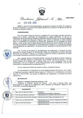 Resolución Jefatural N° 044-2020-AGN/J