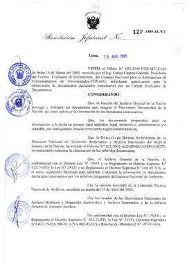Resolución Jefatural N° 122-2005-AGN/J