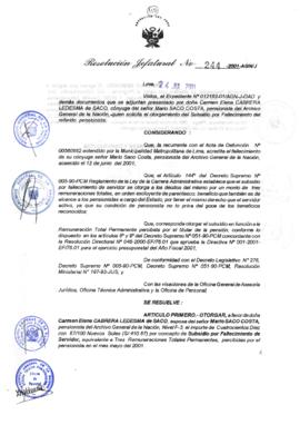 Resolución Jefatural N° 244-2001/AGN/J