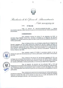 Resolución de la Oficina de Administración N° 017-2019-AGN/SG-OA
