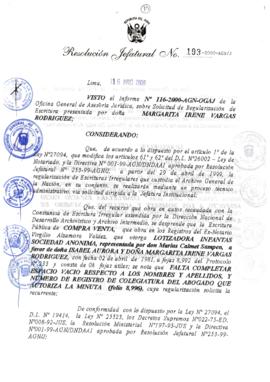 Resolución Jefatural N° 193-2000/AGN/J