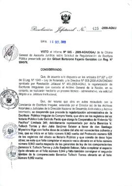 Resolución Jefatural N° 425-2009-AGN/J