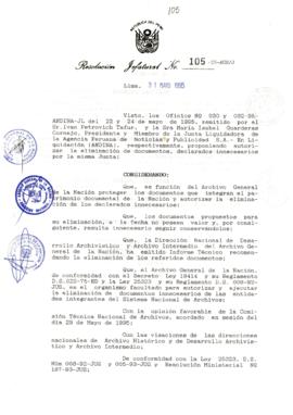 Resolución Jefatural N° 105-1995/AGN/J